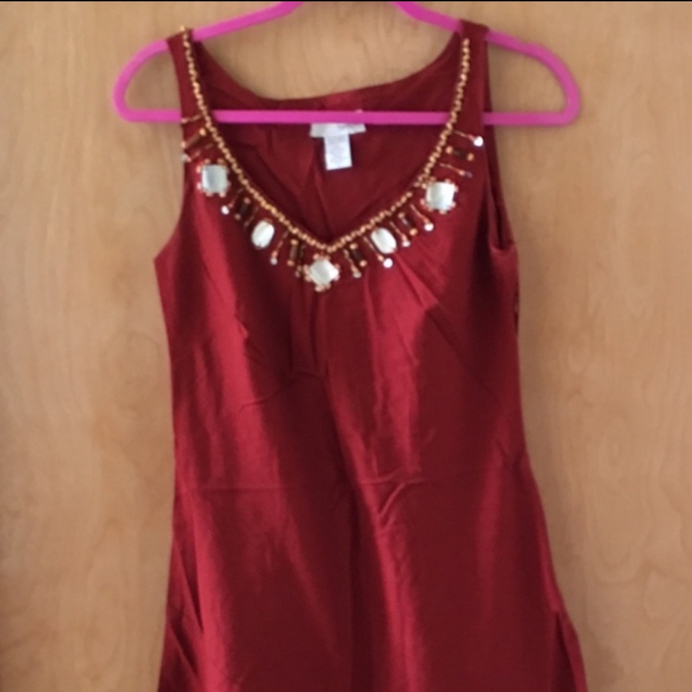 Beaded cotton red dress